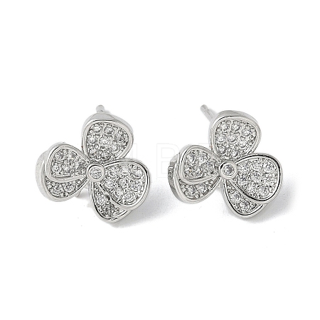 Clover Brass Micro Clear Cubic Zirconia Stud Earrings KK-S516-05P-1