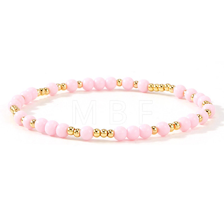 Acrylic & Brass Round Beaded Stretch Bracelets for Women QH9585-1-1