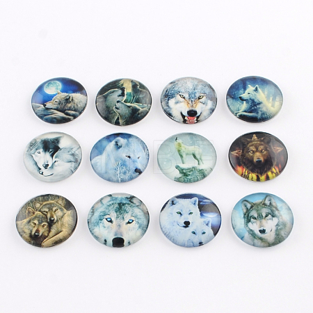 Half Round/Dome Wolf Pattern Glass Flatback Cabochons for DIY Projects X-GGLA-Q037-25mm-28-1