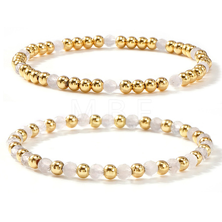 2Pcs 2 Styles Natural White Jade Beaded Stretch Bracelets TU5709-1-1