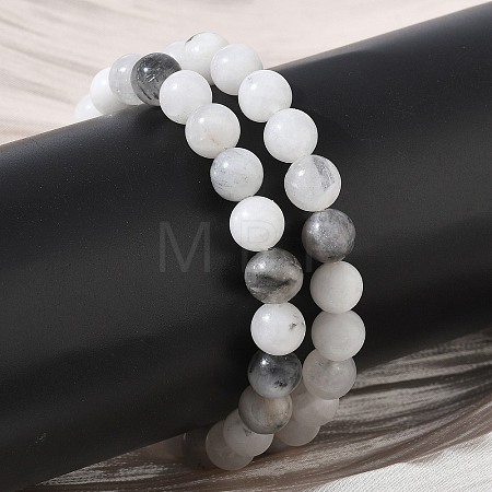 Natural Tourmalinated Quartz Round Beaded Stretch Bracelets GG-CBA12F1-02A-11-1