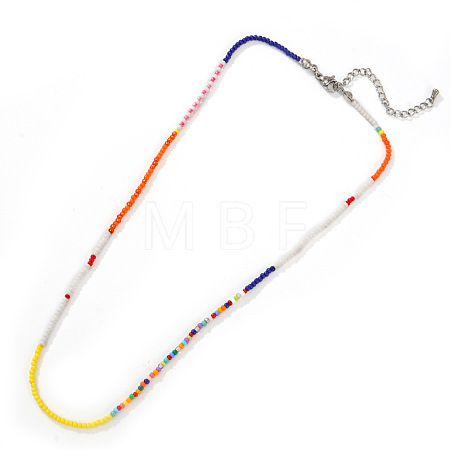 Boho Glass Seed Beaded Necklaces with 304 Stainless Steel End Chains HZ6121-4-1