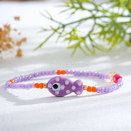 Resin & Porcelain Beads Stretch Bracelets for Women LP2947-13-1