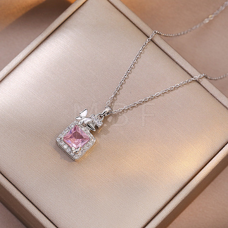 304 Stainless Steel Pave Cubic Zirconia Perfume Bottle Pendant Cable Chain Necklaces for Women WGECF3E-01-1