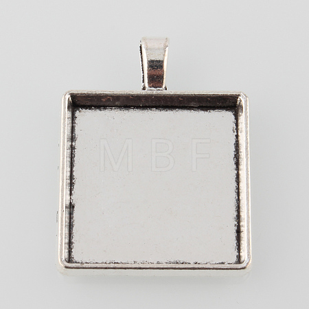 Tibetan Style Antique Silver Alloy Square Pendant Cabochon Settings X-TIBEP-M022-43AS-1