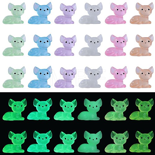 30Pcs 6 Colors Luminous Resin Cute Little Cat Ornaments RESI-SZ0003-42-1