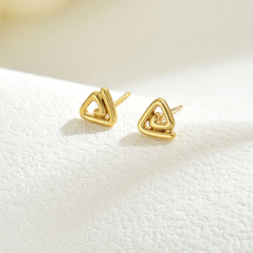 Real 18K Gold Plated Elegant Vintage Casual Fashion Stainless Steel Triangle Stud Earrings for Women ZR3669-7-1