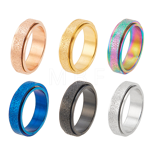 6Pcs 6 Colors Textured Titanium Steel Rotating Finger Rings Set RJEW-AN0001-08-1