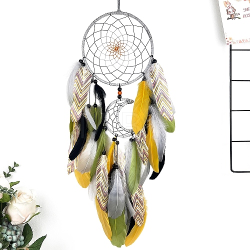 Cotton Woven Net/Web with Feather Hanging Decorations PW-WG7D714-03-1