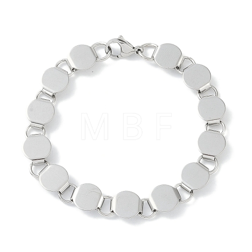 201 Stainless Steel Flat Round Link Chain Bracelets for Women Men BJEW-I316-07A-P-1