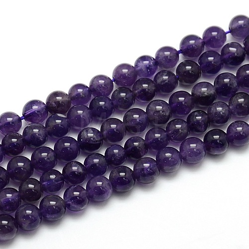 Natural Amethyst Round Bead Strands G-L170-6mm-02-1