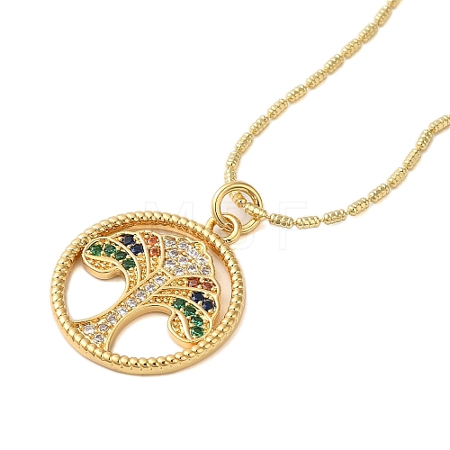 Brass Micro Pave Cubic Zirconia Tree of Life Pendant Necklaces for Women NJEW-S429-01G-04-1