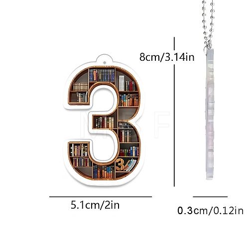 Acrylic 3 Numbers Shaped Book Shelf Pendant Decorations PW-WG11882-04-1