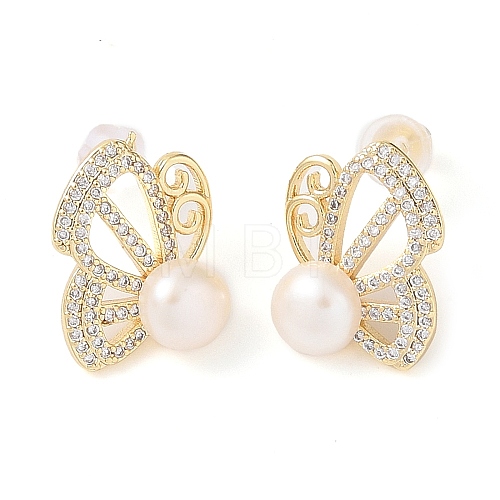 Natural Pearl Stud Earrings EJEW-L286-03G-1