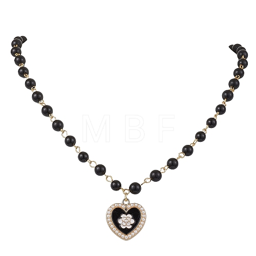 Heart Alloy Enamel Pendant Necklaces NJEW-JN05053-1