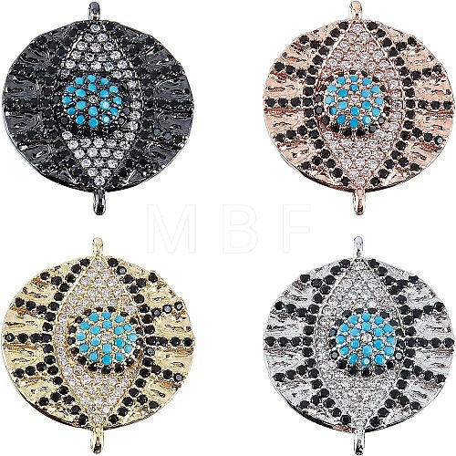  4Pcs 4 colors Brass Micro Pave Cubic Zirconia Links/Connectors ZIRC-NB0001-57-1