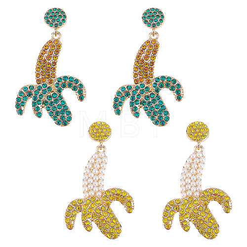 2 Pairs 2 Colors Rhinestone Banana with Plastic Pearl Beaded Dangle Stud Earrings EJEW-AN0002-89-1