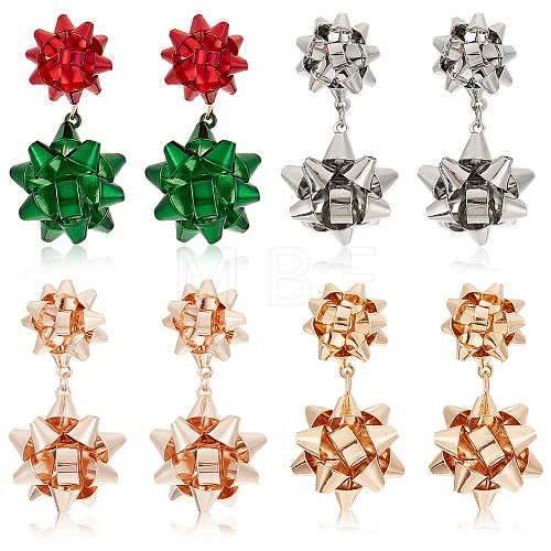 ANATTASOUL 4 Pairs 4 Colors Christmas Star Alloy Dangle Stud Earrings for Women EJEW-AN0002-26-1