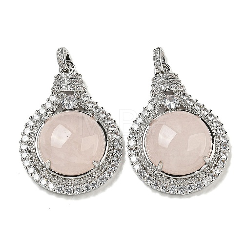 Natural Rose Quartz with Clear Cubic Zirconia Pendants G-G133-01P-23-1