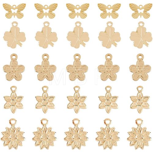 50Pcs 5 Style Rack Plating Brass Charms KK-FH0004-69-1