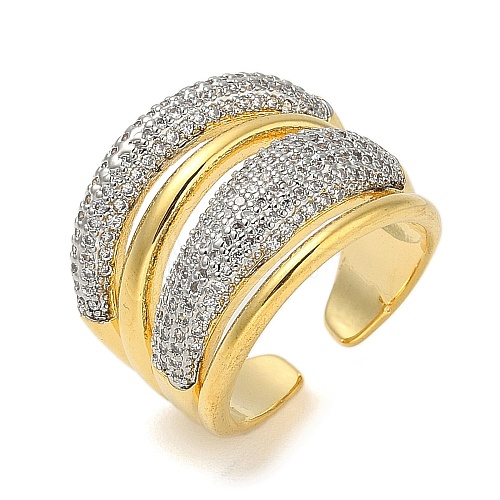 Rack Plating Brass Micro Pave Cubic Zirconia Cuff Finger Rings for Women RJEW-C114-16L-G-1