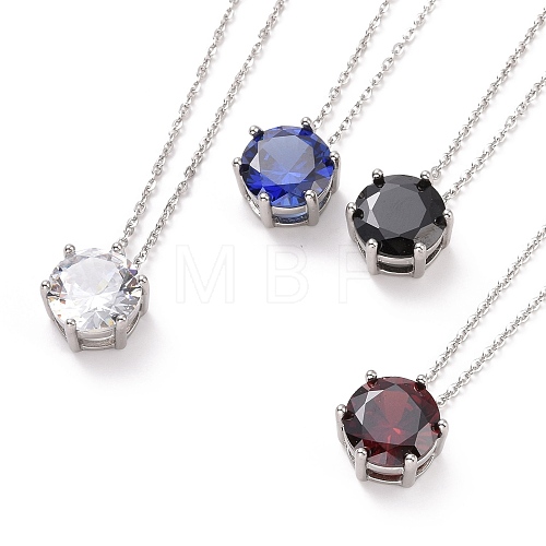 Flat Round Cubic Zirconia Pendant Necklace NJEW-G018-05M-P-1