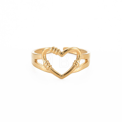 Ion Plating(IP) 304 Stainless Steel Open Heart Cuff Ring for Women X-RJEW-S405-207G-1