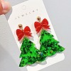 Transparent Acrylic Bowknot Christmas Tree Stud Dangle Earrings with Sequins FS-WGF0814-04-1