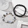 2Pcs 2 Style Opalite Chip & Natural Tiger Eye & Natural Black Onyx Beaded Stretch Bracelets Set BJEW-TA00411-4