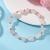 Natural Rose Quartz & Brass Beads Stretch Bracelets for Women BJEW-JB13414-02-1