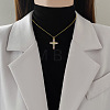 304 Stainless Steel Pave Pink Cubic Zirconia & Faux Pearl Cross Pendant Necklaces for Women WGAE7D3-01-2