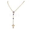 Brass Heart Link Rosary Bead Necklaces NJEW-JN05627-3