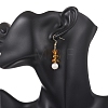 Natural Cultured Freshwater Pearl & Natural Amber Dangle Earrings EJEW-JE06961-2