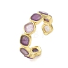 Square Natural Amethyst Open Cuff Rings RJEW-K272-02G-03-1