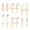 12Pcs 6 Style 304 Stainless Steel Cross Dangle Hoop Earrings EJEW-AN0003-48-1