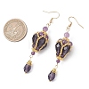 Teardrop Natural Amethyst & Glass Beaded Dangle Earrings EJEW-MZ00686-02-4
