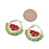 Copper Wire Wrapped Glass Seed Bead Watermelon Hoop Earring EJEW-TA00487-3