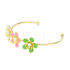 Alloy Flower with Imitation Pearl Beaded Open Cuff Bangle for Women BJEW-D054-02G-03-3
