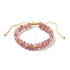 Adjustable Woven Round Natural Sunstone Braided Bead Anklets for Women AJEW-D071-01B-1