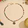 Christmas Alloy Enamel Pendant Colorful Glass Seed Beaded Necklaces FS-WG695D6-07-1