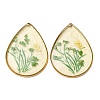 Brass & Transparent Epoxy Resin & Dried Flower Pendants RESI-G133-02G-05-1