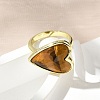 Heart Brass Natural Tiger Eye Finger Rings RJEW-D304-01G-D-5