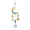 Glass Beads Wire Wrapped Brass Moon Hanging Ornaments HJEW-TA00212-1