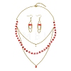 Rondelle 304 Stainless Steel & Glass Beaded Layered Necklace and Earring Set Set for Women SJEW-JS01384-02-3