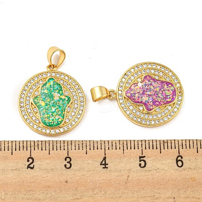 Brass Pendants Micro Pave Cubic Zirconia with Synthetic Opal KK-K356-01G-1