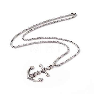 Zinc Alloy Anchor Pendant Necklace with 304 Stainless Steel Chains NJEW-C007-12AS-1