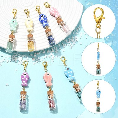 7Pcs Handmade Porcelain & Glass Bootle Pendant Decorations HJEW-FS00111-1