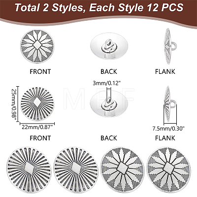 Unicraftale 24Pcs 2 Style Zinc Alloy Shank Buttons BUTT-UN0001-23-1