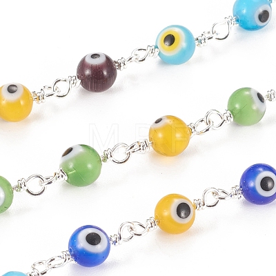 3.28 Feet Handmade Evil Eye Lampwork Round Beaded Chains X-CHC-G009-B-S04-1