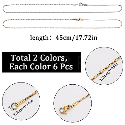 SUNNYCLUE 12Pcs 2 Colors 304 Stainless Steel Box Chain Necklaces Set NJEW-SC0001-20-1